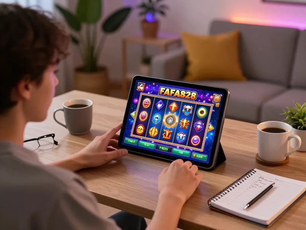 Enjoying demo play on FAFA828 slots while strategizing with notes at home