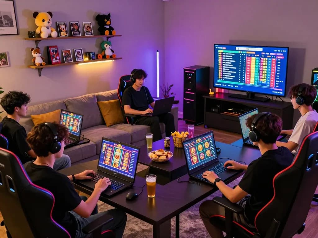 Exciting gaming scene featuring players engaged with vegasslot77.com slot machines in a vibrant atmosphere.