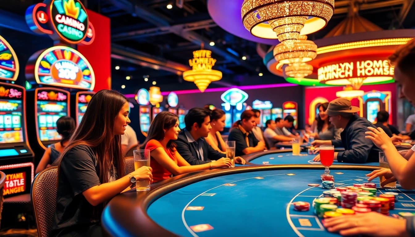 Players enjoying the exciting atmosphere at a non gamstop casino filled with vibrant lights.