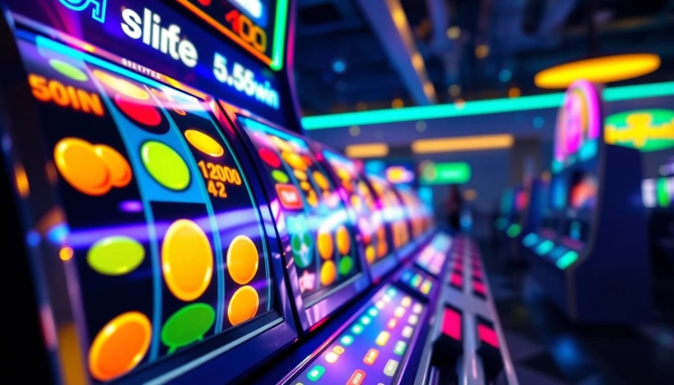 Exciting 555win slot machine interface featuring vibrant reels and glowing coins