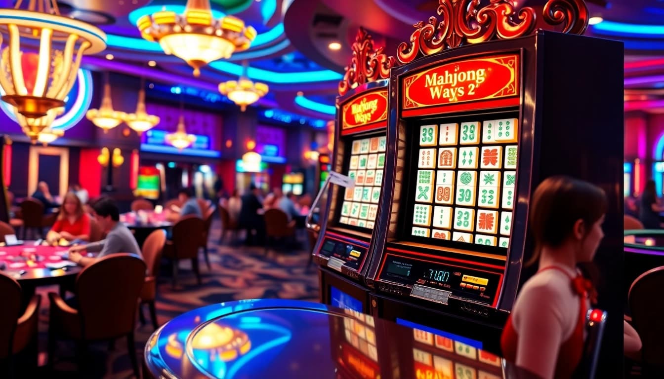 Experience the thrill of Mahjong Ways 2 at a vibrant casino, complete with dazzling slot machines and exciting gameplay.
