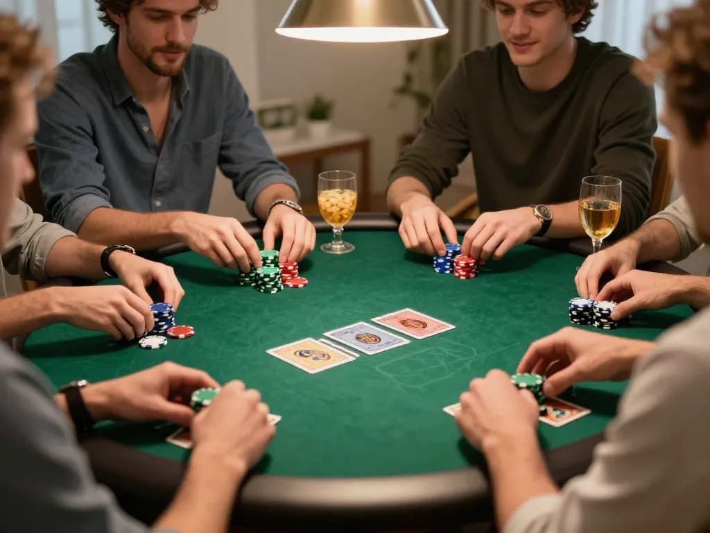 KONG88 poker night with friends enjoying gameplay and strategy at a round table.
