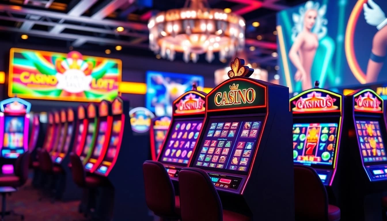 Engaging gameplay showcasing Online slots Uk on dynamic digital devices in a modern casino setting.