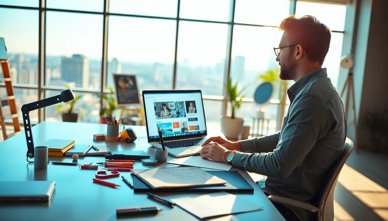 Crafting digital designs at https://heleensnyasyatelje.se in a vibrant, creative workspace.