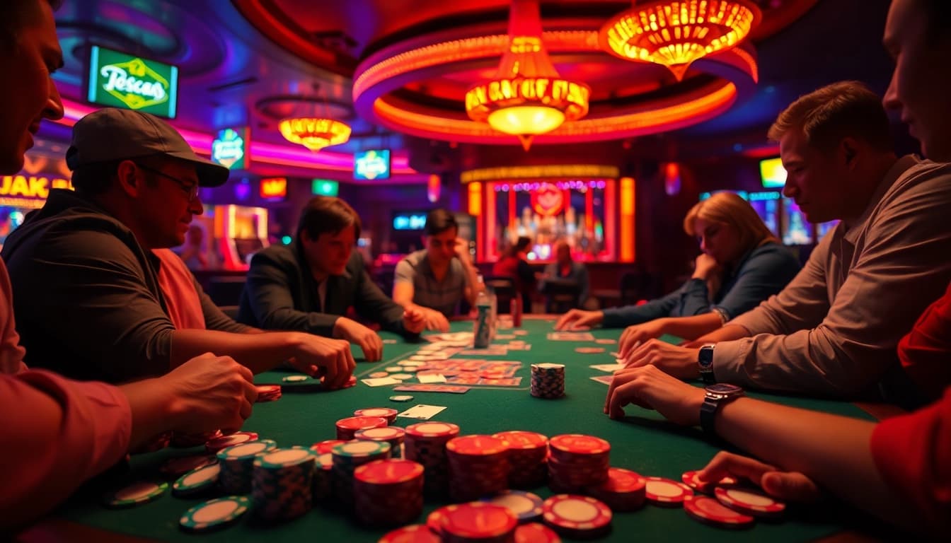 Experience the excitement of brio4d in this lively casino poker game scene.