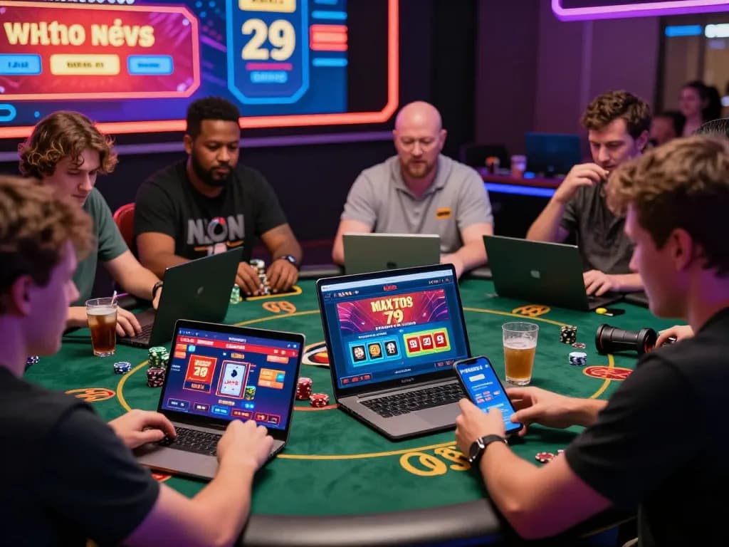 Engaged players enjoying games on the MAX79 online gaming platform, showcasing an exciting gambling atmosphere.
