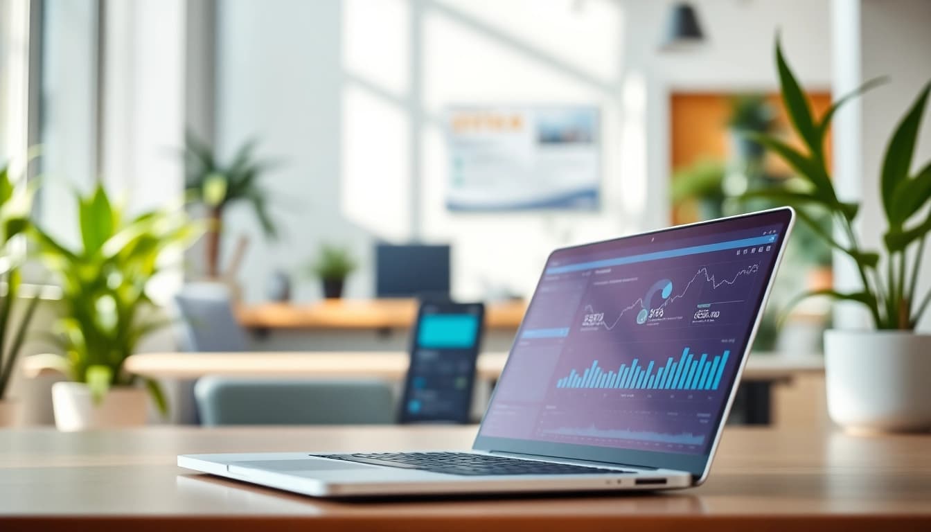 Showcase of various ai tools in a modern office environment highlighting productivity and innovation.