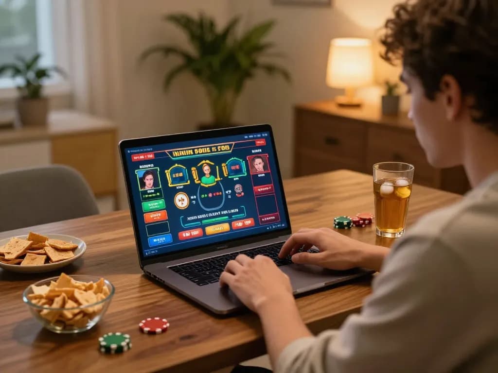 Engaging player exploring live casino gaming on https://rr88.select/ in a cozy home environment, showcasing strategic gameplay.