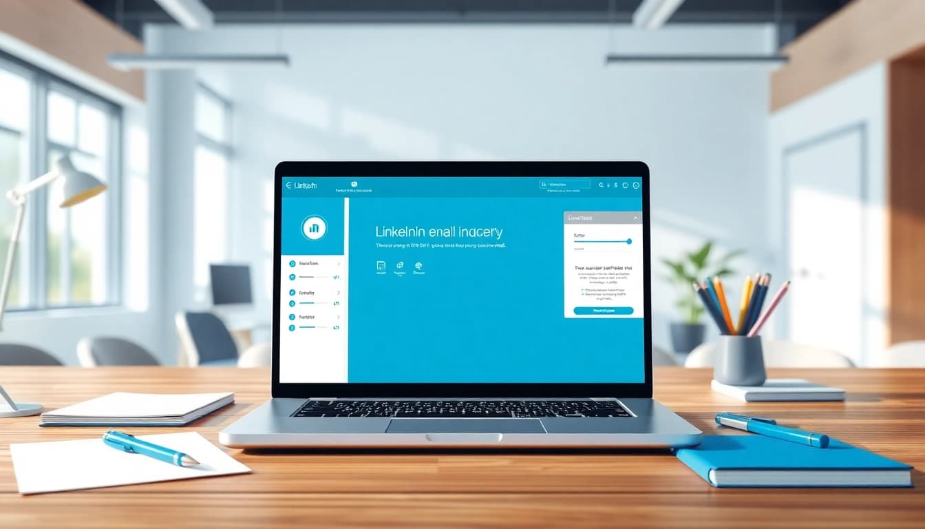 Utilize a linkedin email scraper tool displayed on a laptop in a modern workspace for efficient email extraction.