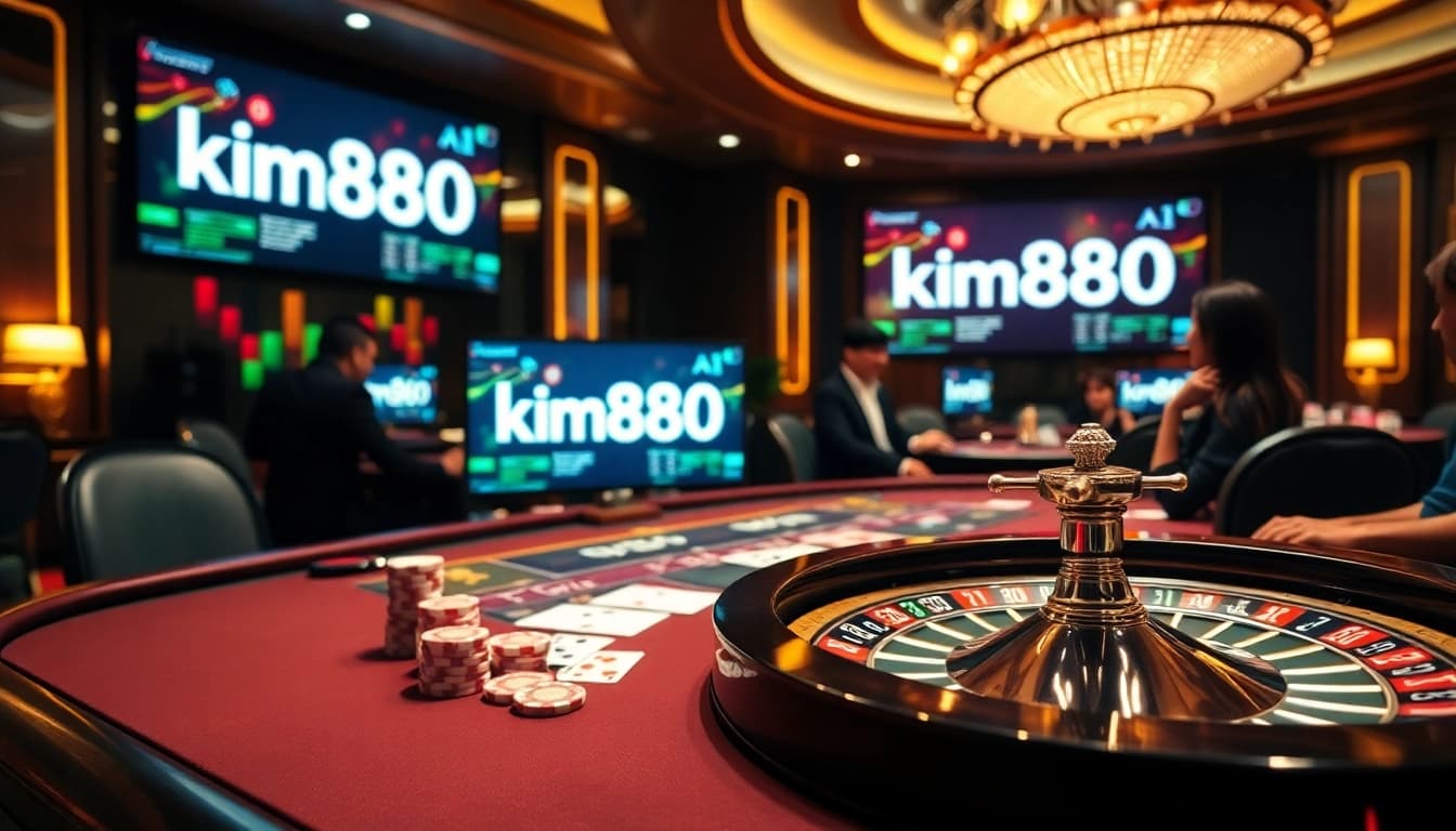 Experience thrilling gaming at km888 with vibrant casino action, chips, and roulette.