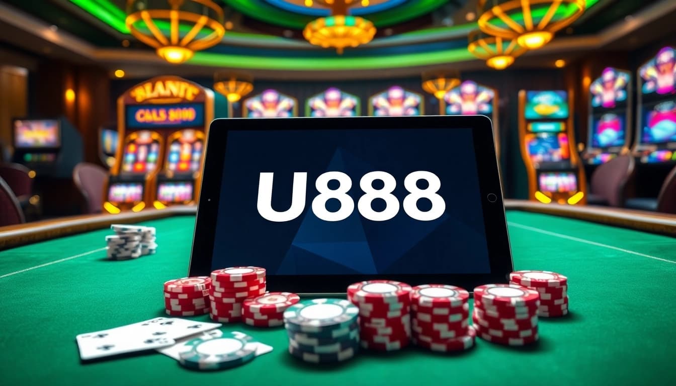 Engaging players with U888's online casino interface amidst luxurious gaming elements.