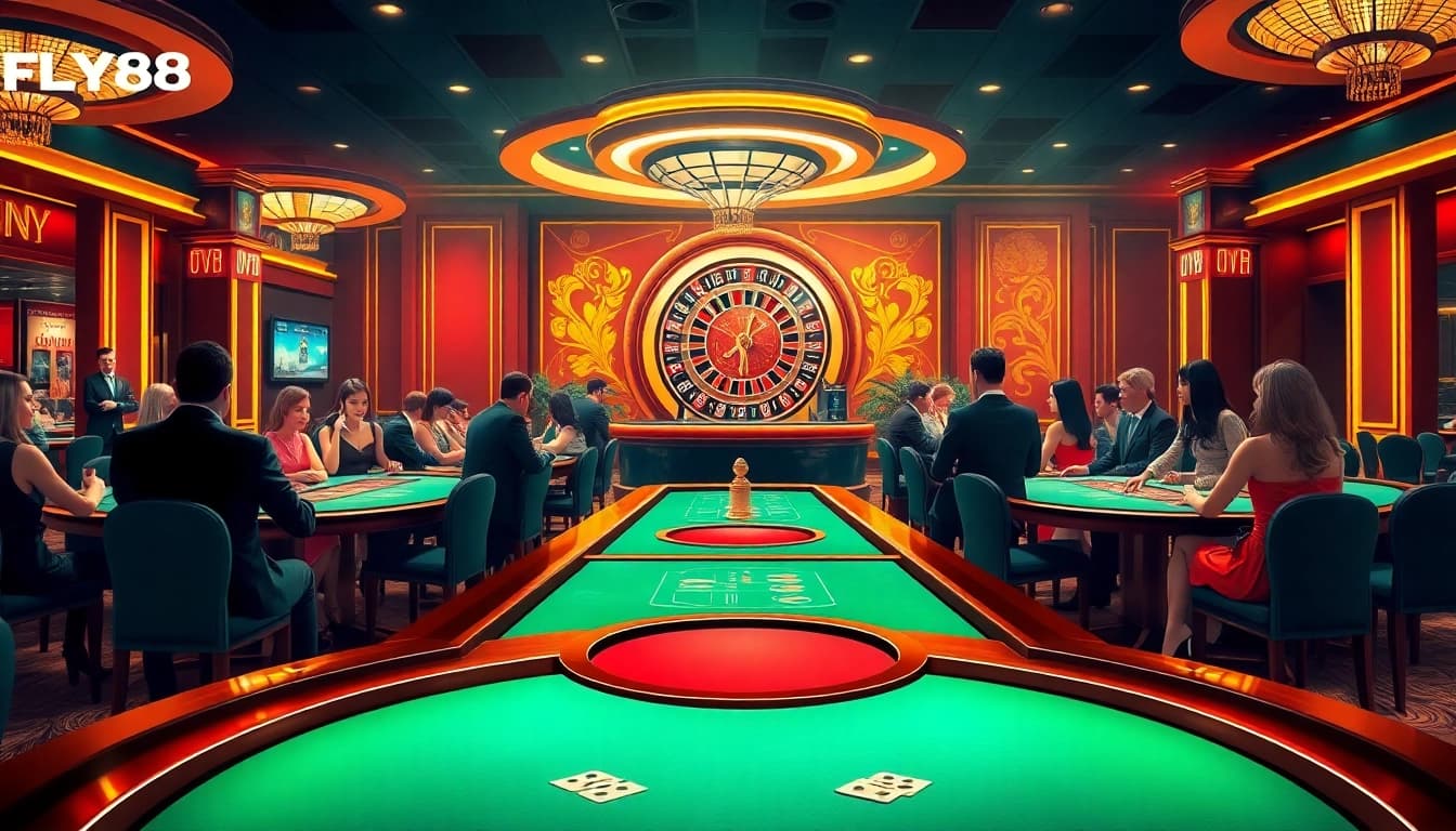 Engage in FLY88 Đăng kí at a vibrant casino, featuring lively games and a luxurious atmosphere.