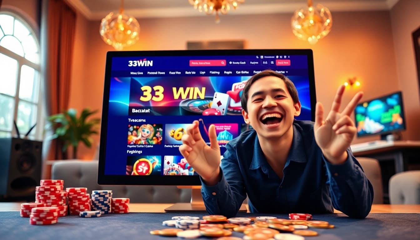33WIN online gambling experience showcasing exciting games like baccarat and fishing.