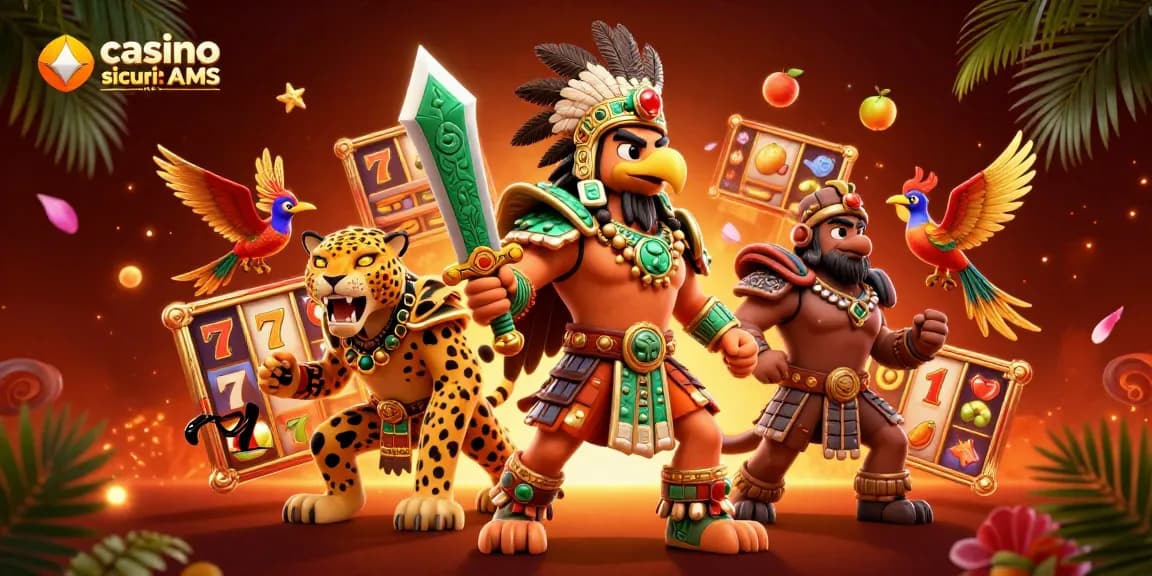 Gioca nei casino sicuri non AAMS con avventure emozionanti e simboli di fortuna in una scena colorata.