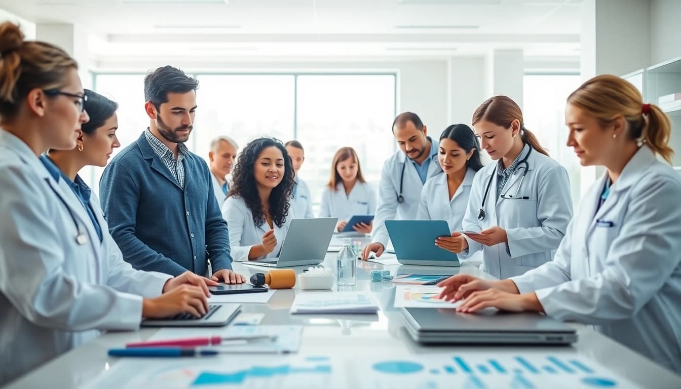 Visualizing the collaborative environment of the ADAPTABLE Aspirin Study with healthcare researchers analyzing data.