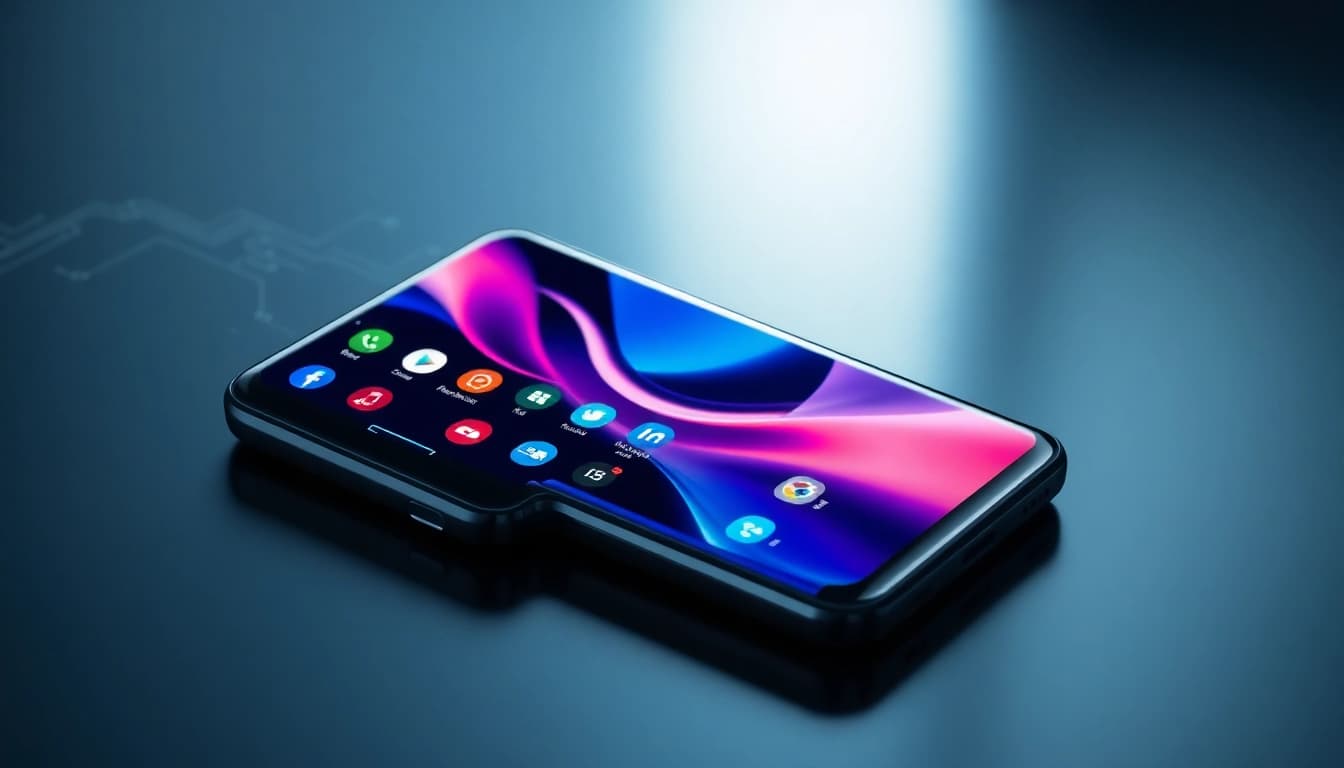 Samsung Galaxy S8 smartphone displaying vibrant home screen on sleek surface