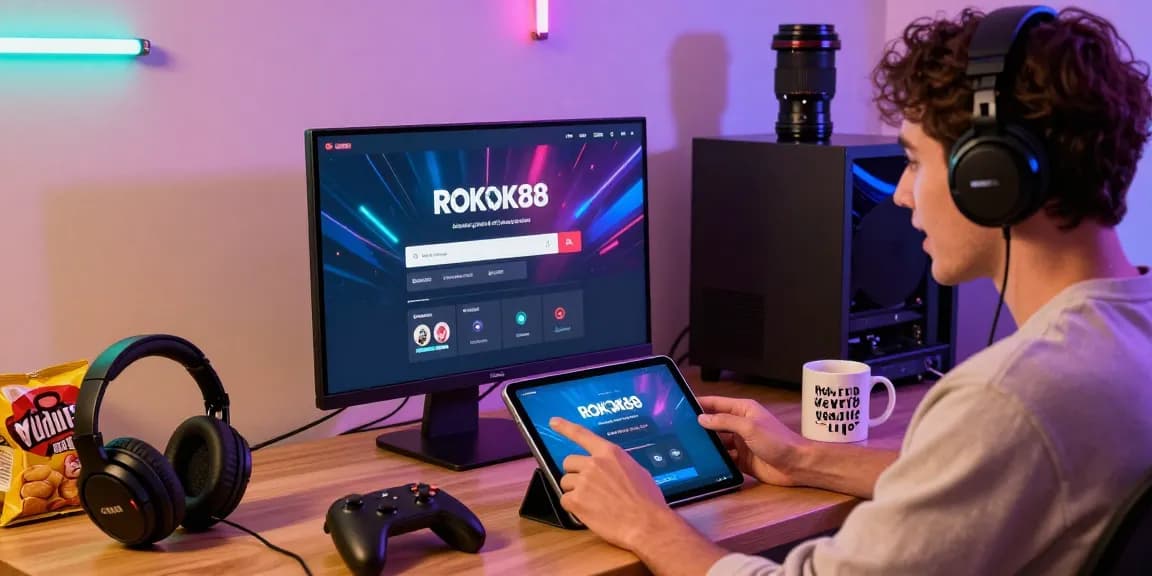 Engaging user experience on ROKOK88 platform showcasing premium features in a vibrant, modern gaming setup.