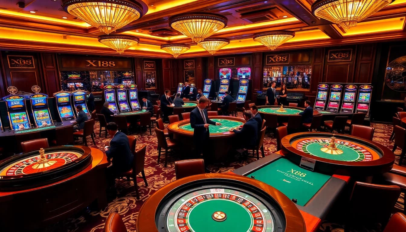 Engaging players enjoying high-stakes gaming with X88 themed casino decor.