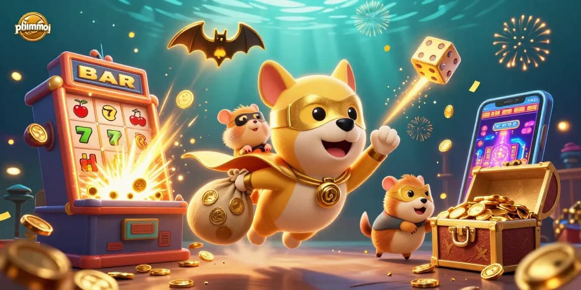 Experience phimmoi adventures with a superhero dog in a dynamic casino-themed illustration.