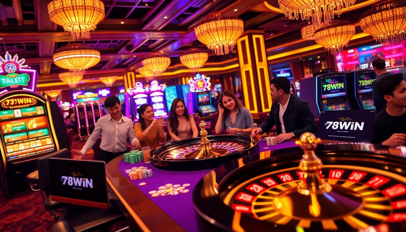 Experience the excitement at 78WIN with vibrant casino tables and thrilling gameplay elements.