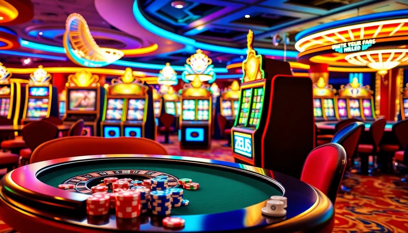 Experience thrilling gameplay with slot zeus at an exciting casino, featuring vibrant lights and dynamic atmosphere.