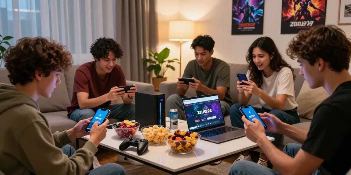 Friends enjoying gaming experience on ZEUS222 app in cozy setting.