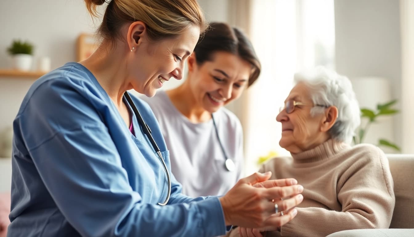 Caregiver assisting a senior in a warm home, showcasing senior home care austin services with compassion and care.