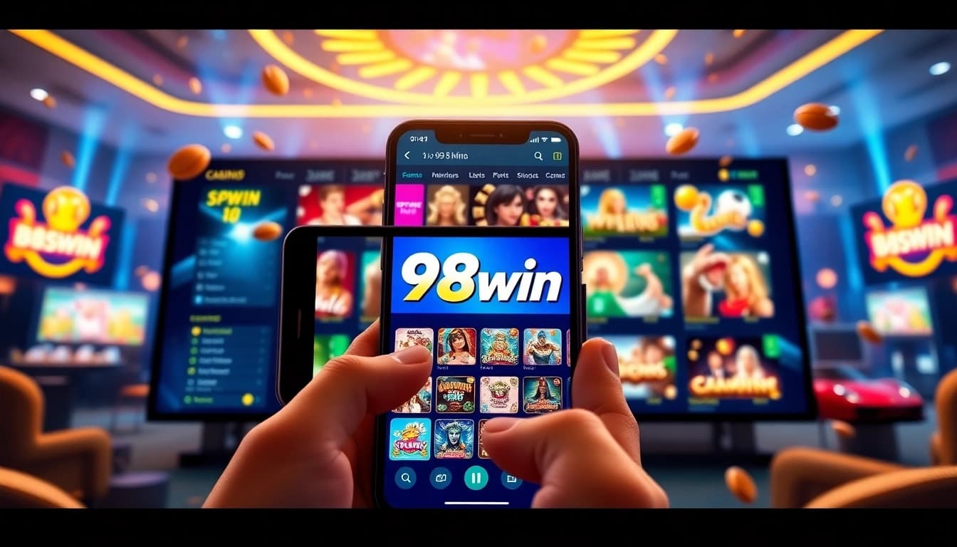 Experience the thrill of 98win's vibrant online casino with engaging gaming icons and sports betting.