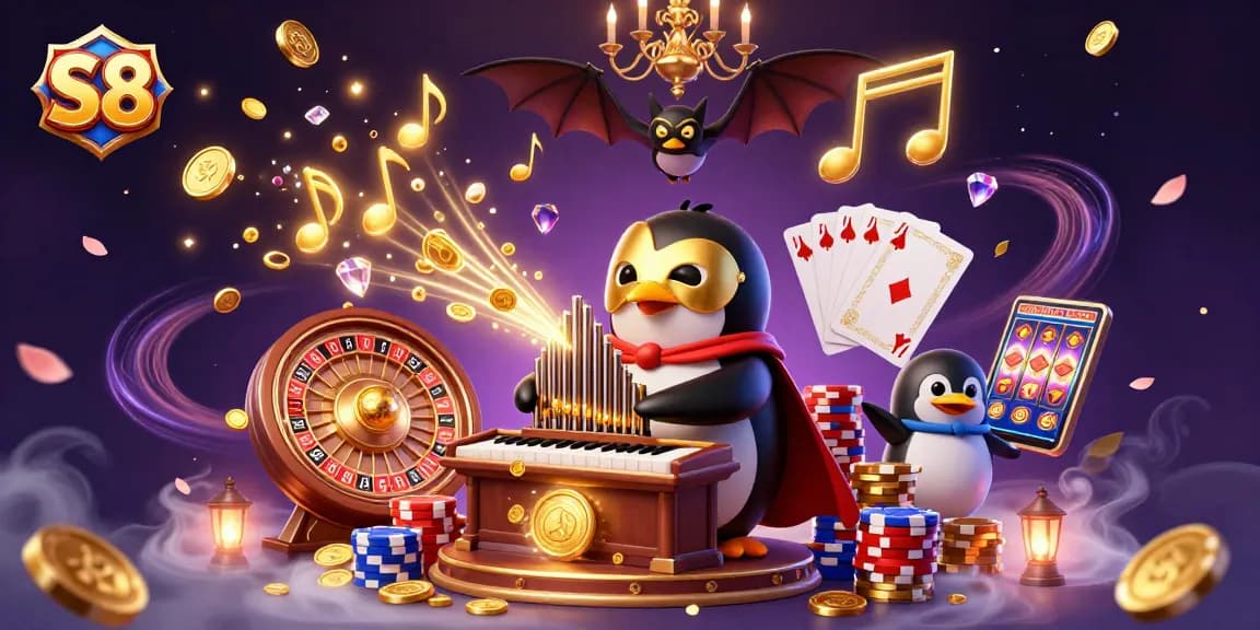 Experience S8's thrilling casino adventure with golden coins, vibrant penguins, and dynamic games!