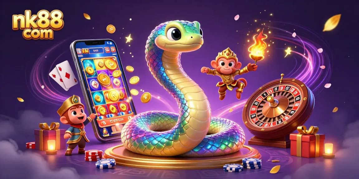 Experience the excitement of nk88 com with a vibrant 3D casino scene showcasing slots and gaming.
