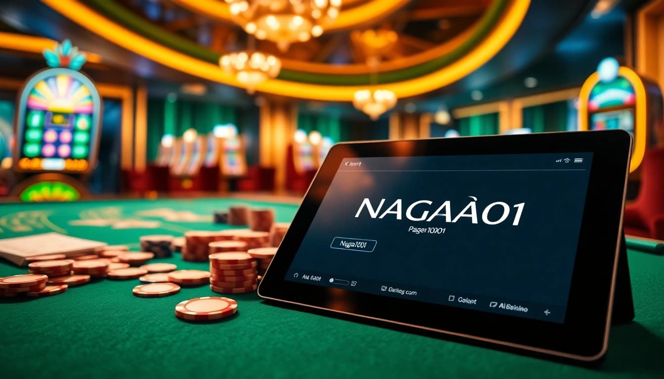 NAGA1001 players enjoying vibrant casino action with poker chips and gaming tables.