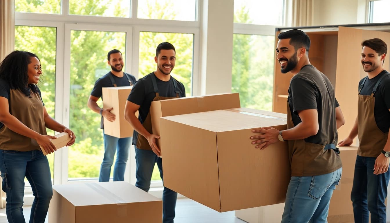 Calgary movers expertly packing furniture with teamwork and professionalism.