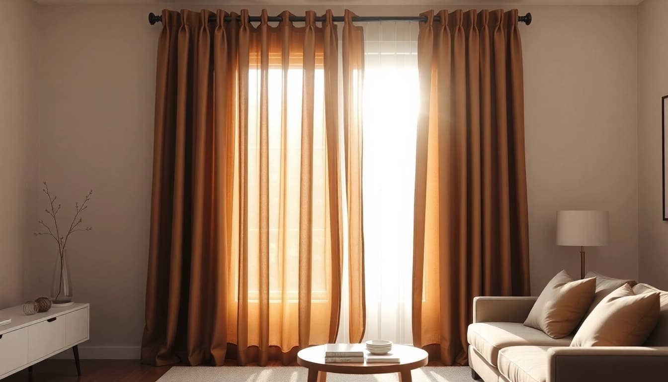 Verduisterende gordijnen met zachte textuur in een moderne woonkamer.