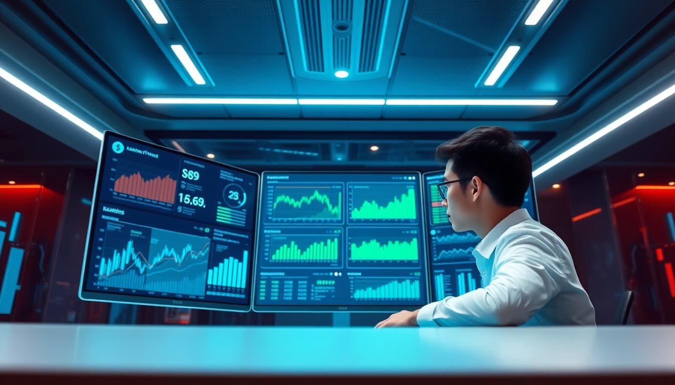 Kamino Finance dashboard showcasing real-time analytics in a modern office setting.