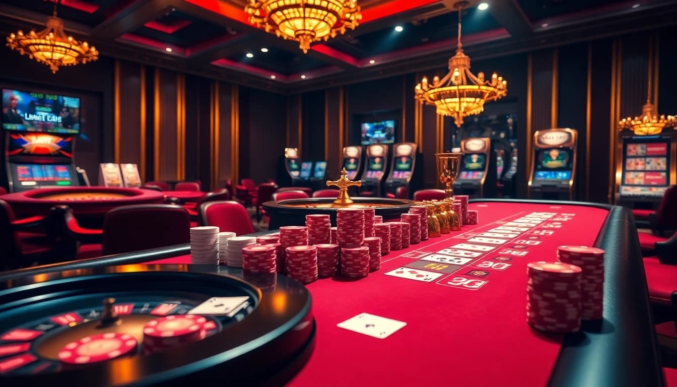 Exciting casino experience with uu88 slot machines and elegant poker tables showcasing high-stakes play.