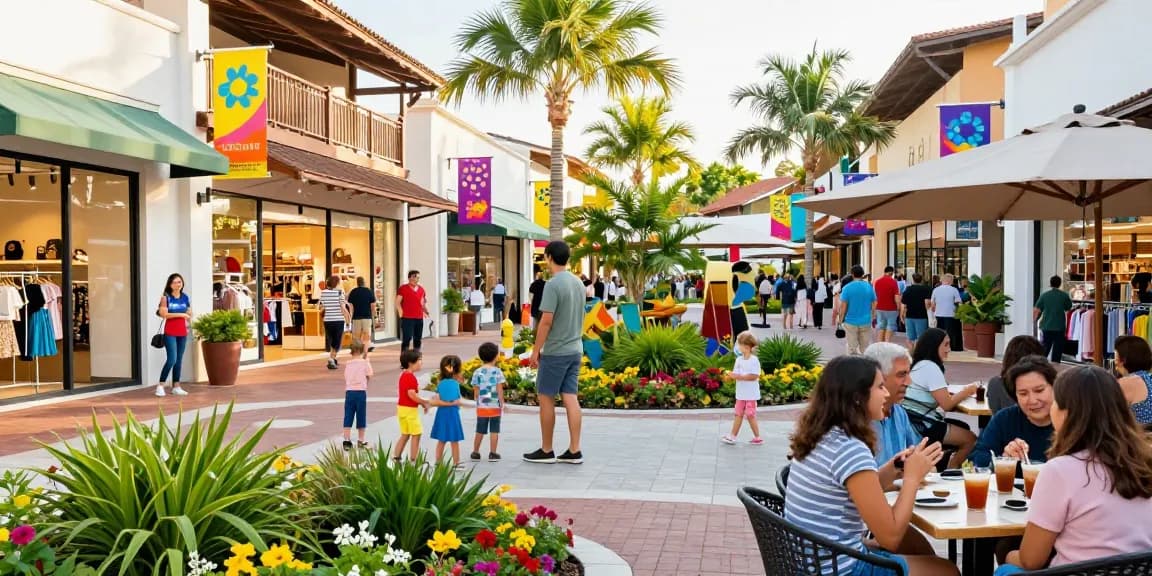 Families enjoying shopping and leisure at https://www.goldhillplaza.com amidst a vibrant outdoor setting.