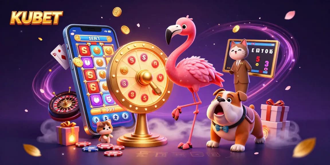KUBET offers an exciting gaming experience with a vibrant game show, spinning prizes, and colorful slot games.
