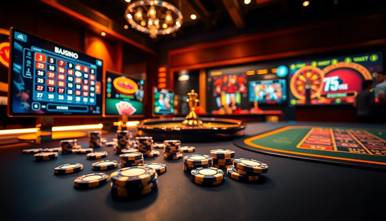 Participez à des jeux de casino en ligne passionnants avec des machines à sous vibrantes et des roues de roulette, mettant en avant un gameplay palpitant.