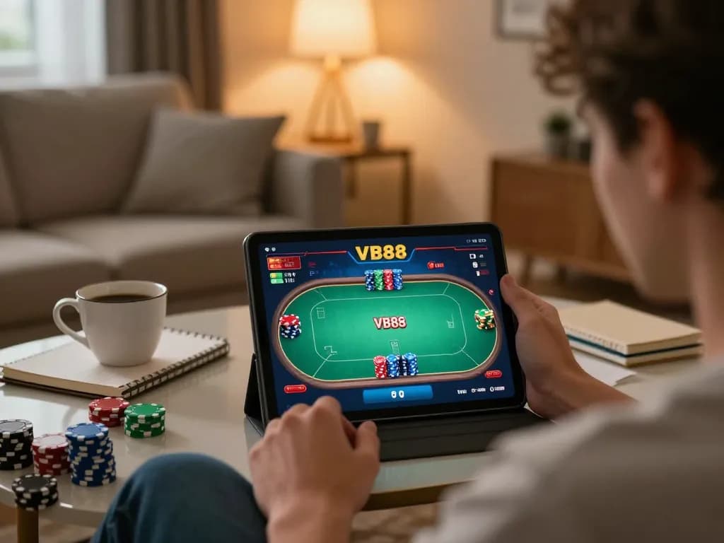 TẢI VB88 and enjoy an immersive online poker experience on a cozy tablet setup.
