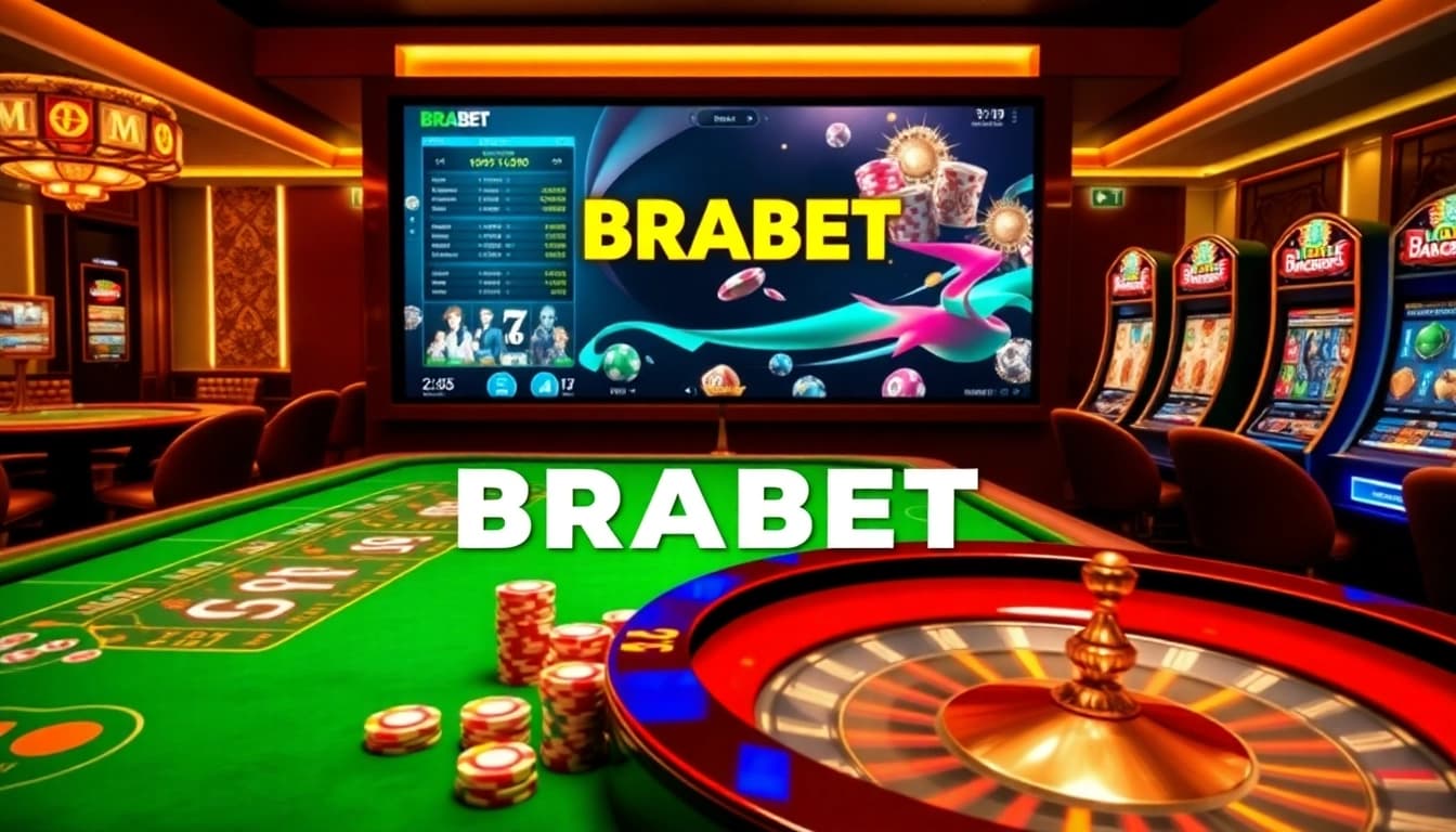 Experience the thrill of BRABET's online gambling with vibrant tables, chips, and slots.