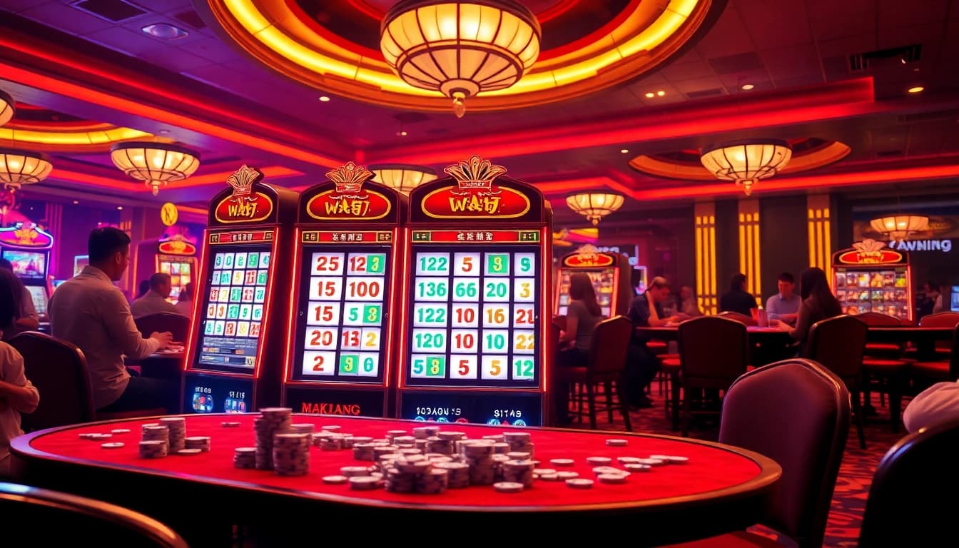 Experience thrilling gameplay at Mahjong Ways 2, featuring ornate reels and engaging bonuses in this vibrant casino setting.