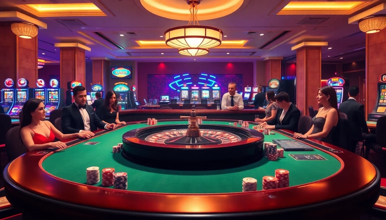 Experience excitement at the lavish casino table scene inspired by https://hm88.hiphop/, filled with vibrant action and thrill.