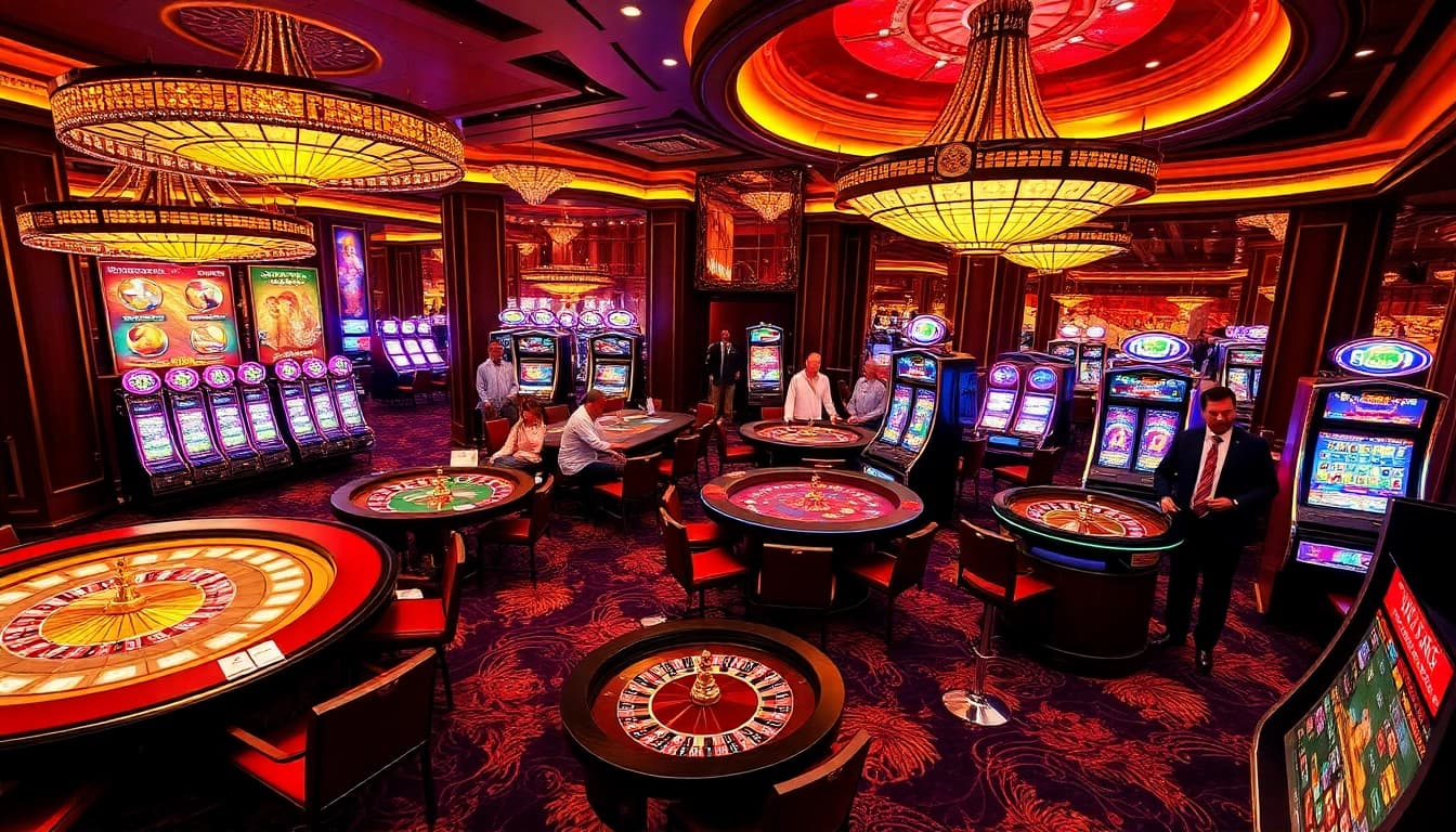 KJC AC 3 casino scene showcasing poker tables, slot machines, and thrilling roulette games.