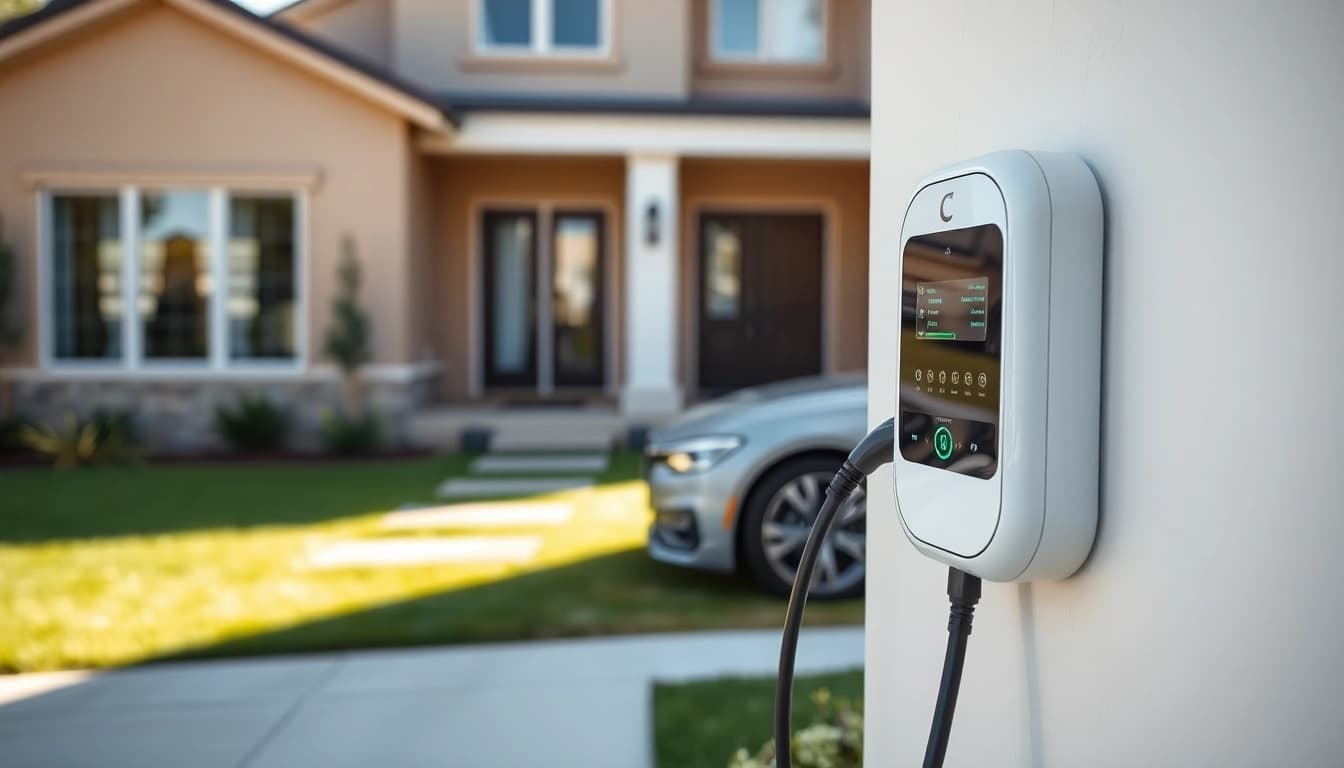 Install a McNally EV charger in a modern garage with a pristine home background.