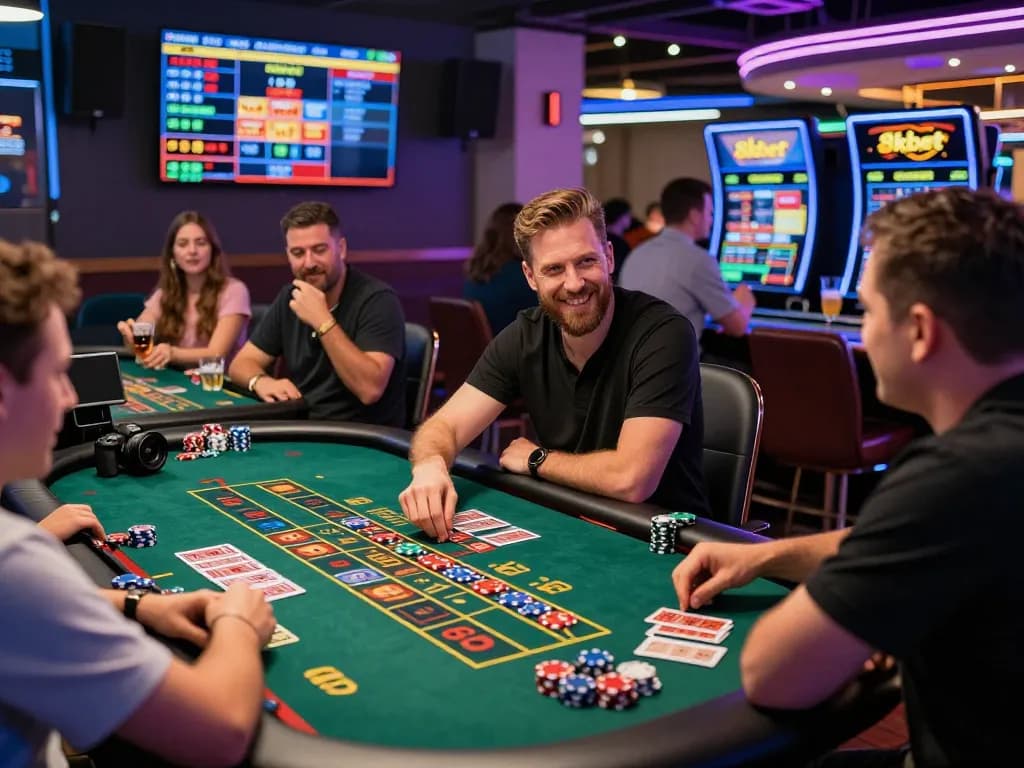 8kbet players enjoying a thrilling online casino experience in a vibrant setting.