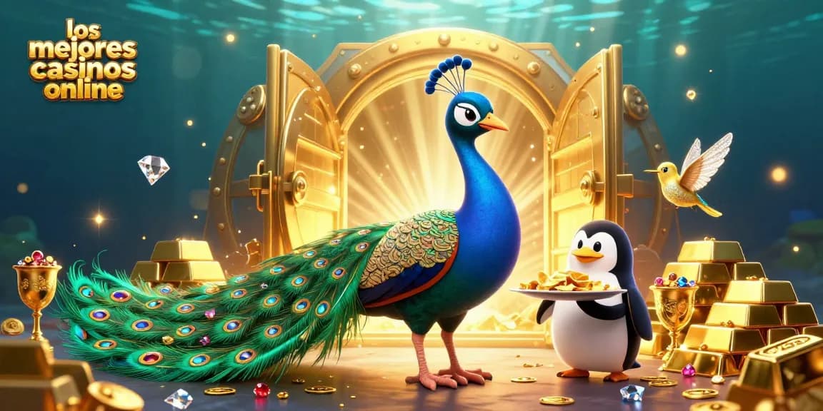 Los mejores casinos en línea: Interactúa con un pavo real aristocrático rodeado de tesoros y un pingüino mayordomo.