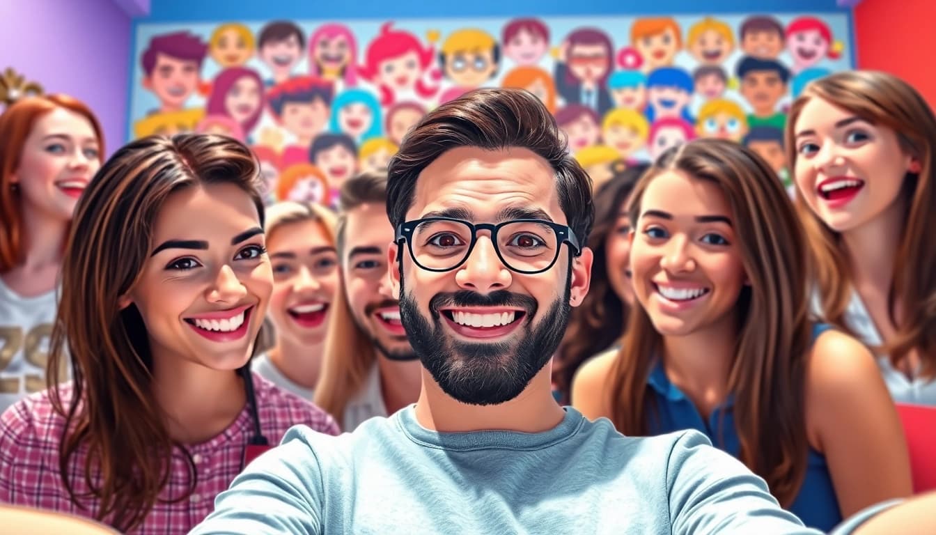 Engaging digital face swap showcasing fun interactions and colorful faces blending seamlessly.