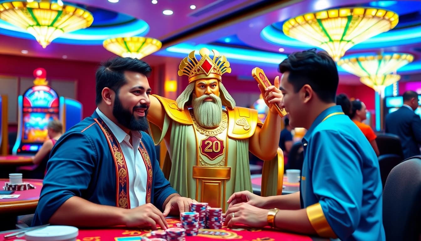 Mesin slot zeus yang megah dengan simbol dewa, menarik perhatian pemain di kasino.