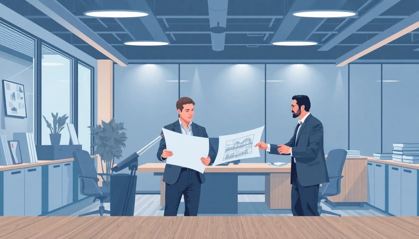 Étude RE2020 en cours, experts analysant des plans techniques pour attestation thermique.