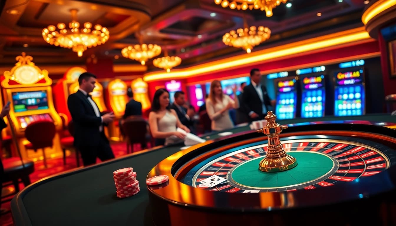 S8 nhà cái vibrant casino scene featuring poker players and roulette action.